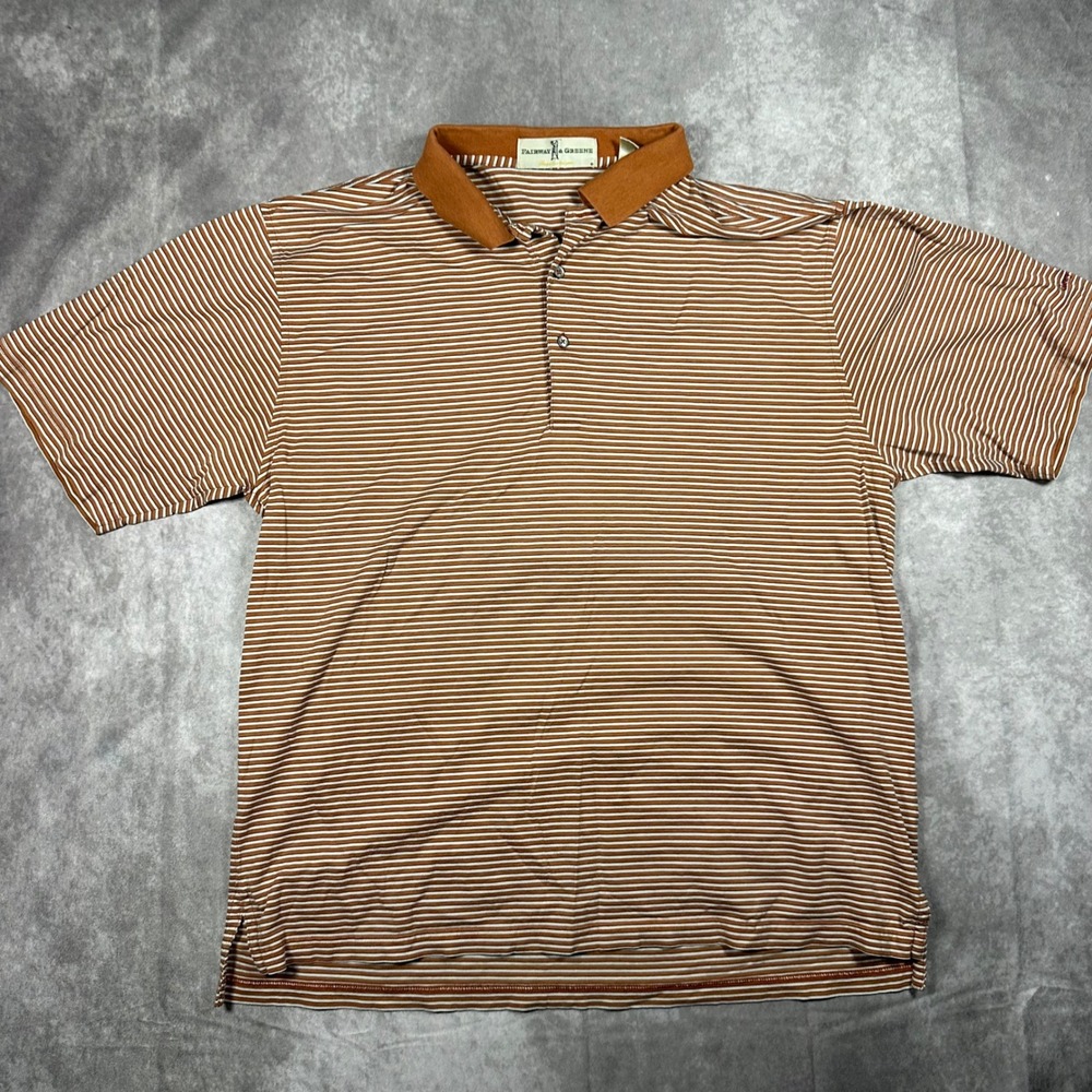 Fairway & Greene Mens L Striped Mercerized Cotton Golf Polo Shirt Quarry Ranch